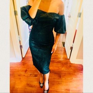 Off shoulder midi dress.